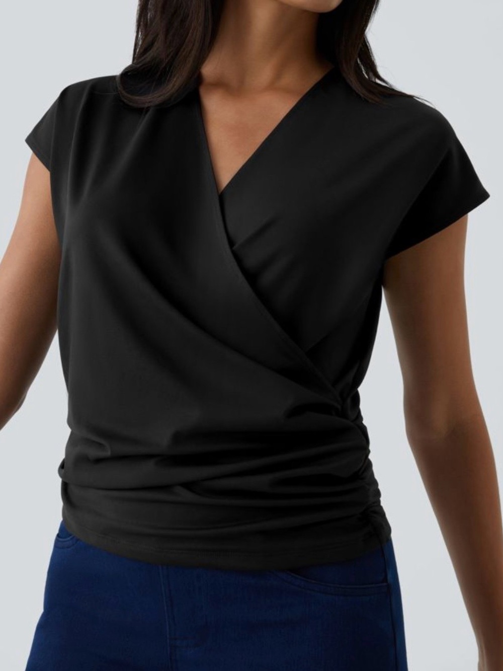 Halara v neck Cap Sleeve Crossover Ruched
Solid Work Blouse